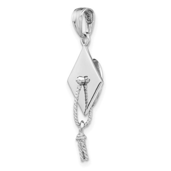 14k White Gold Graduation Cap Pendant - Picture 2 of 5